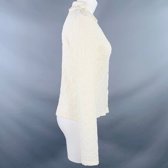 VINCE Size M Cream Cotton Blend Wrinkled Buttoned Casual Top - Picture 3 of 8
